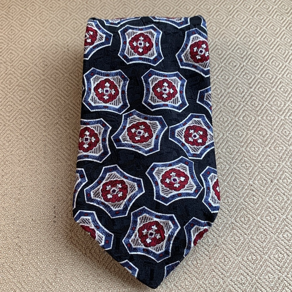 Blue Black and Red Silk printed tie
